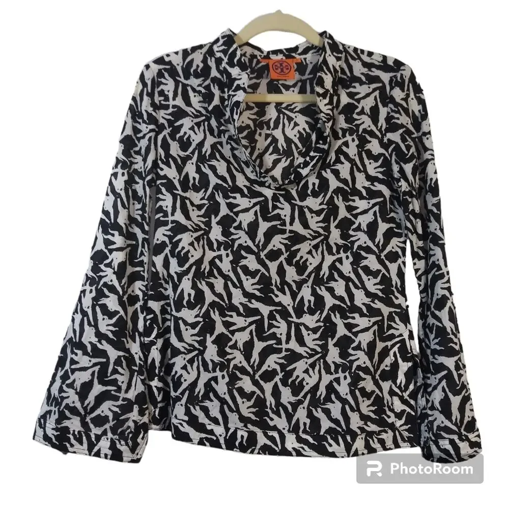 Tory Burch Black White Swinging Monkey Blouse Top Size 0